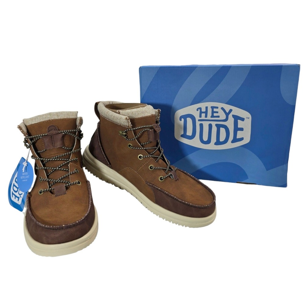 Hey Dude Bradley Classic Tumbled Mens 9 Cognac Brown Synthetic Boot Water Repel